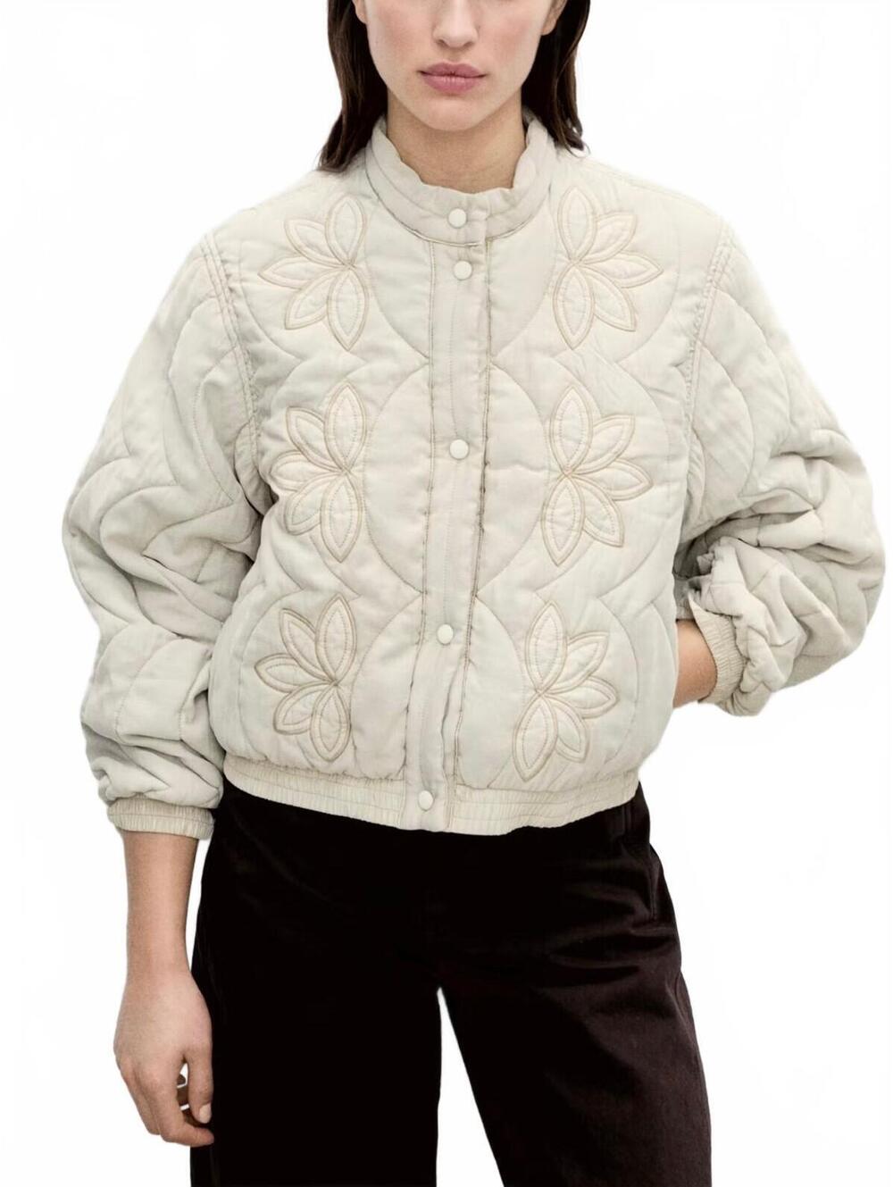 Mango Floral-Embroidered Padded Jacket NWT Grey XL